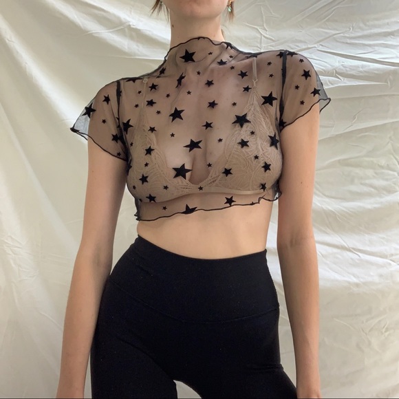 Star Mesh Cropped Top - Picture 1 of 4